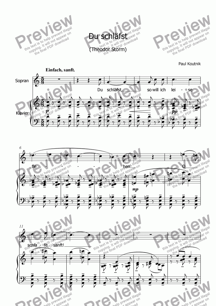 page one of Du schlaefst (Soprano and Piano)