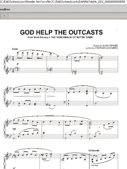 page one of God Help The Outcasts (from The Hunchback Of Notre Dame) (Piano Solo)