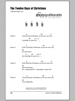 page one of The Twelve Days Of Christmas (Ukulele Chords/Lyrics)