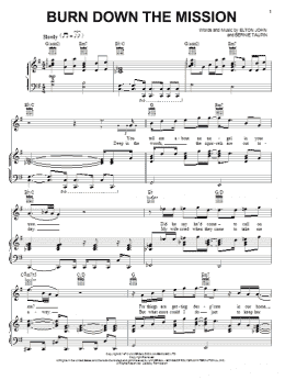 page one of Burn Down The Mission (Piano, Vocal & Guitar Chords (Right-Hand Melody))