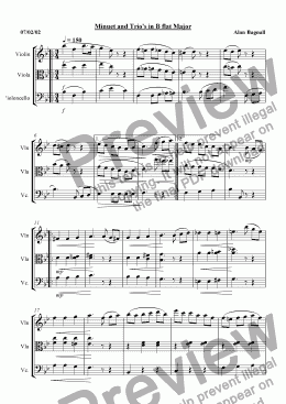 page one of Minuet and Trios In B Flat Major for String Trio