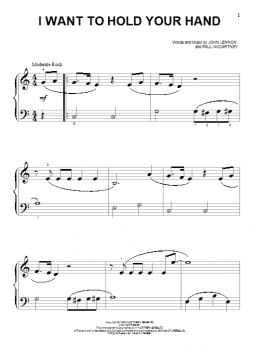 page one of I Want To Hold Your Hand (Beginning Piano Solo)