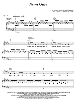 page one of Never Once (Piano, Vocal & Guitar Chords (Right-Hand Melody))