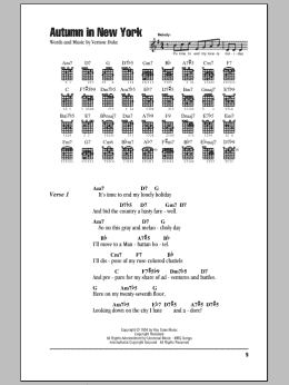 page one of Autumn In New York (Guitar Chords/Lyrics)