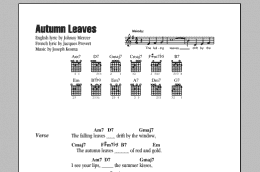 page one of Autumn Leaves (Guitar Chords/Lyrics)