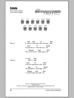 page one of Estate (Guitar Chords/Lyrics)