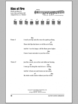 page one of Kiss Of Fire (Guitar Chords/Lyrics)