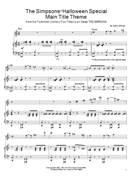 page one of The Simpsons Halloween Special Main Title Theme (Piano, Vocal & Guitar Chords (Right-Hand Melody))
