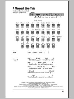 page one of A Moment Like This (Guitar Chords/Lyrics)