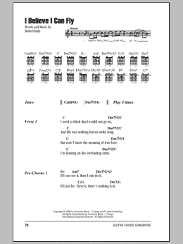 page one of I Believe I Can Fly (Guitar Chords/Lyrics)