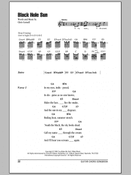 page one of Black Hole Sun (Guitar Chords/Lyrics)