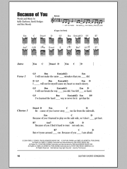 page one of Because Of You (Guitar Chords/Lyrics)