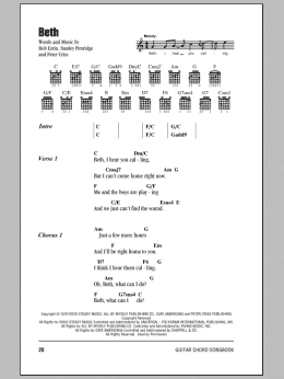 page one of Beth (Guitar Chords/Lyrics)