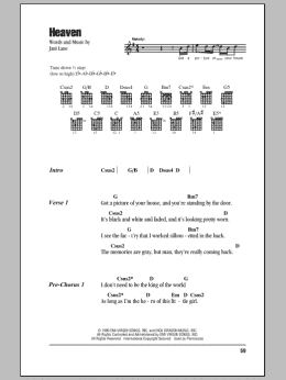 page one of Heaven (Guitar Chords/Lyrics)