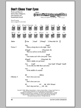 page one of Don't Close Your Eyes (Guitar Chords/Lyrics)