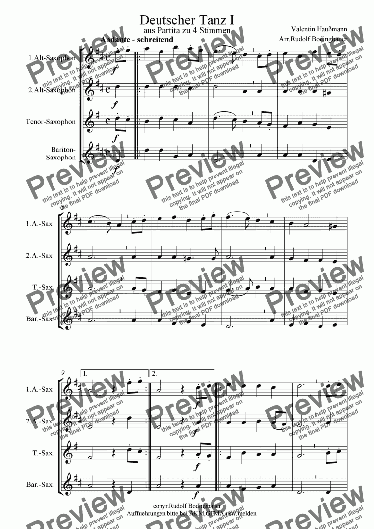 page one of Deutscher Tanz I  Saxophonquartett