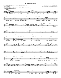 page one of I'm Already There (Lead Sheet / Fake Book)