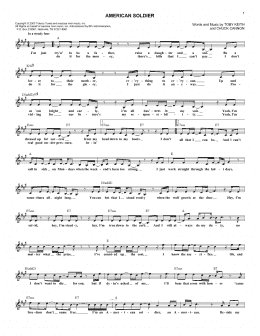 page one of American Soldier (Lead Sheet / Fake Book)
