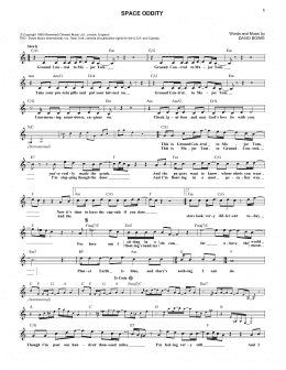 page one of Space Oddity (Lead Sheet / Fake Book)