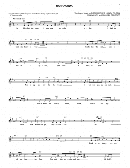 page one of Barracuda (Lead Sheet / Fake Book)