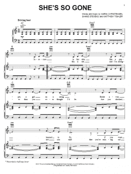 page one of She's So Gone (Piano, Vocal & Guitar Chords (Right-Hand Melody))