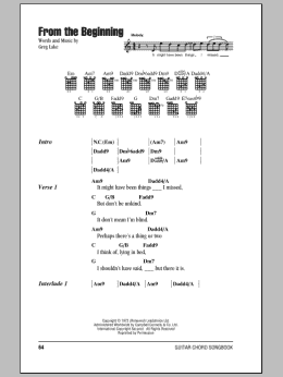 page one of From The Beginning (Guitar Chords/Lyrics)