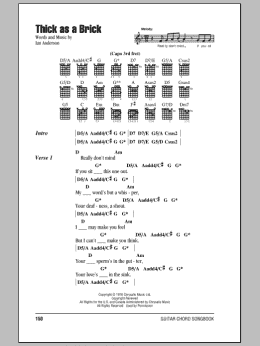 page one of Thick As A Brick (Guitar Chords/Lyrics)
