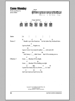 page one of Come Monday (Guitar Chords/Lyrics)