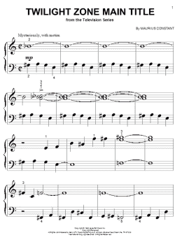 page one of Twilight Zone Main Title (Big Note Piano)