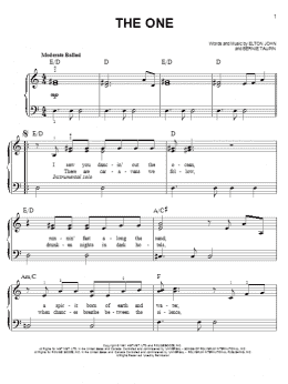 page one of The One (Easy Piano)