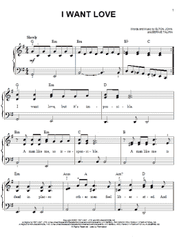 page one of I Want Love (Easy Piano)
