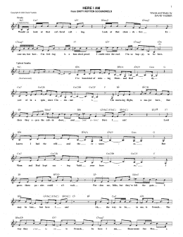 page one of Here I Am (from Dirty Rotten Scoundrels) (Lead Sheet / Fake Book)