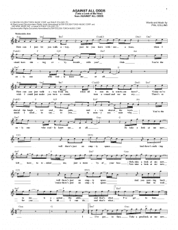 page one of Against All Odds (Take A Look At Me Now) (Lead Sheet / Fake Book)