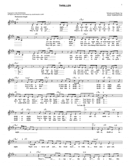 page one of Thriller (Lead Sheet / Fake Book)