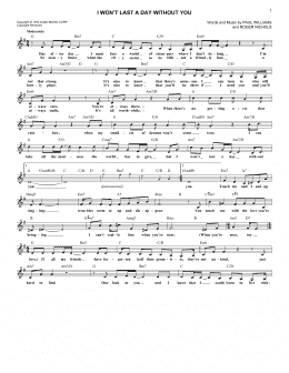 page one of I Won't Last A Day Without You (Lead Sheet / Fake Book)