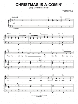 page one of Christmas Is A-Comin' (May God Bless You) (Piano & Vocal)