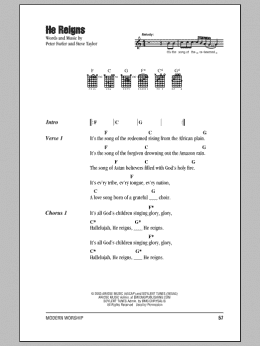 page one of He Reigns (Guitar Chords/Lyrics)