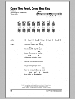 page one of Come Thou Fount, Come Thou King (Guitar Chords/Lyrics)