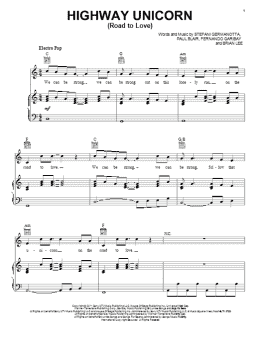 page one of Highway Unicorn (Road To Love) (Piano, Vocal & Guitar Chords (Right-Hand Melody))