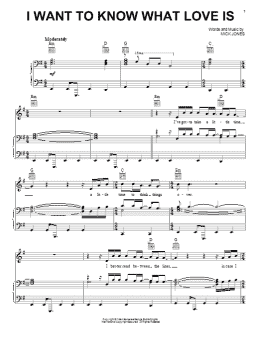 page one of I Want To Know What Love Is (Piano, Vocal & Guitar Chords (Right-Hand Melody))