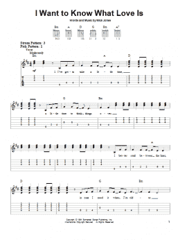 page one of I Want To Know What Love Is (Easy Guitar Tab)