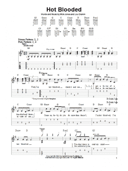 page one of Hot Blooded (Easy Guitar Tab)