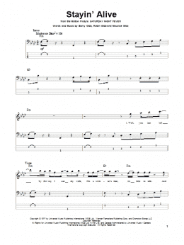 page one of Stayin' Alive (Bass Guitar Tab)