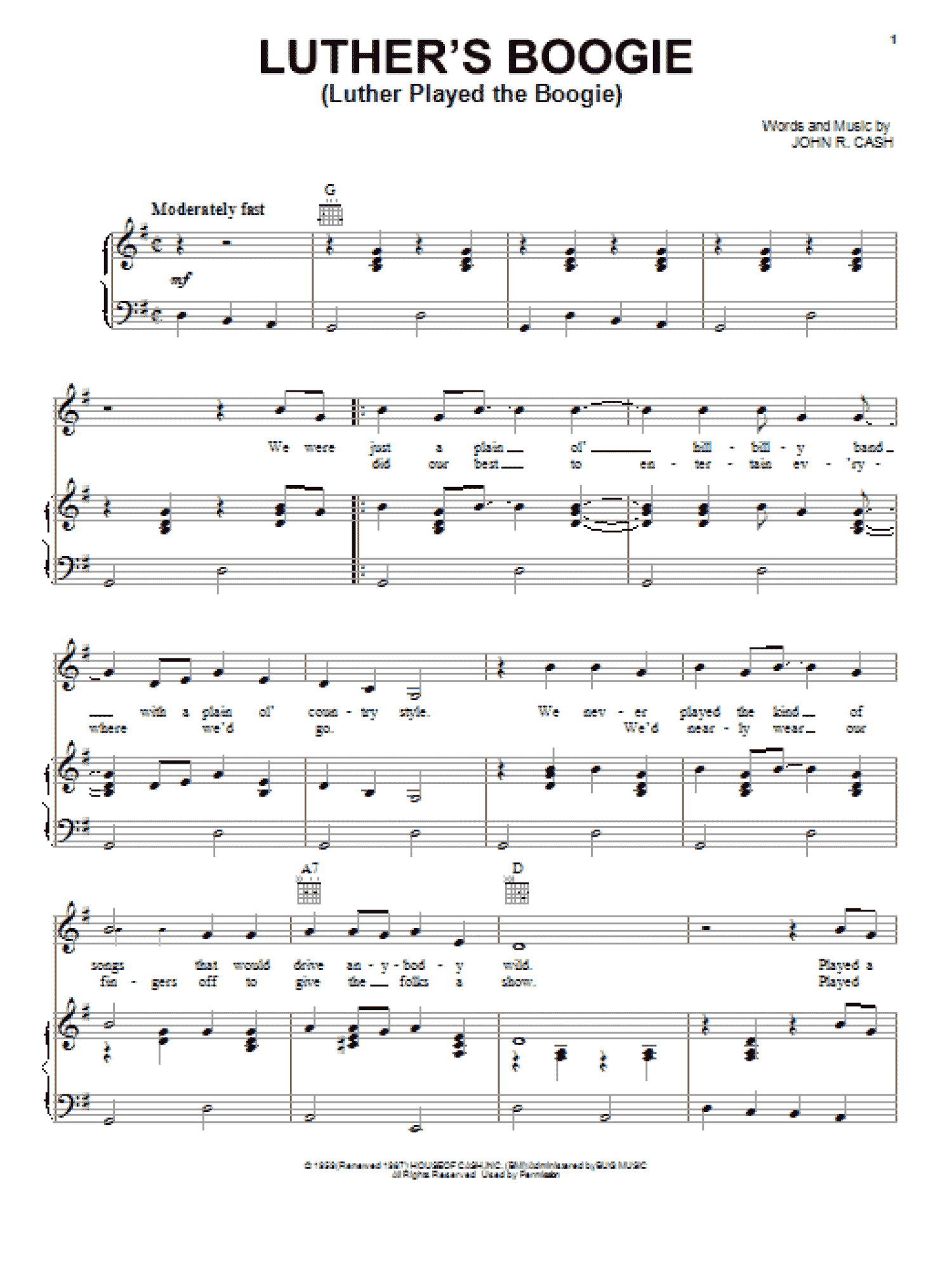 Luther's Boogie (Luther Played The Boogie) (Piano, Vocal & Guitar Chords (Right-Hand Melody))