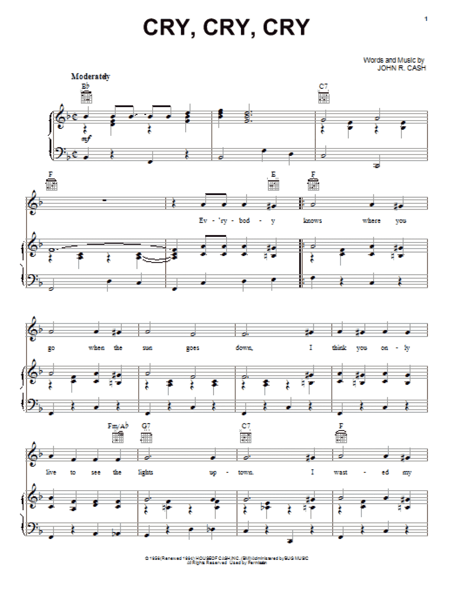 Cry, Cry, Cry (Piano, Vocal & Guitar Chords (Right-Hand Melody))
