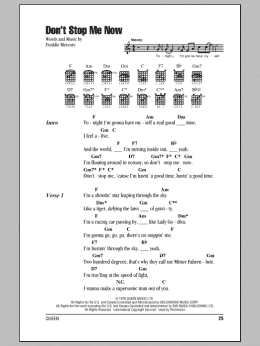 page one of Don't Stop Me Now (Guitar Chords/Lyrics)