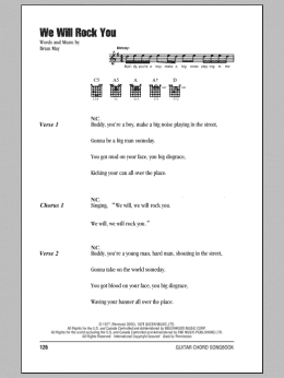 page one of We Will Rock You (Guitar Chords/Lyrics)