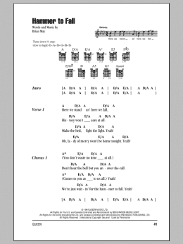 page one of Hammer To Fall (Guitar Chords/Lyrics)