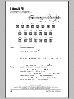 page one of I Want It All (Guitar Chords/Lyrics)