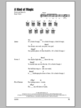 page one of A Kind Of Magic (Guitar Chords/Lyrics)
